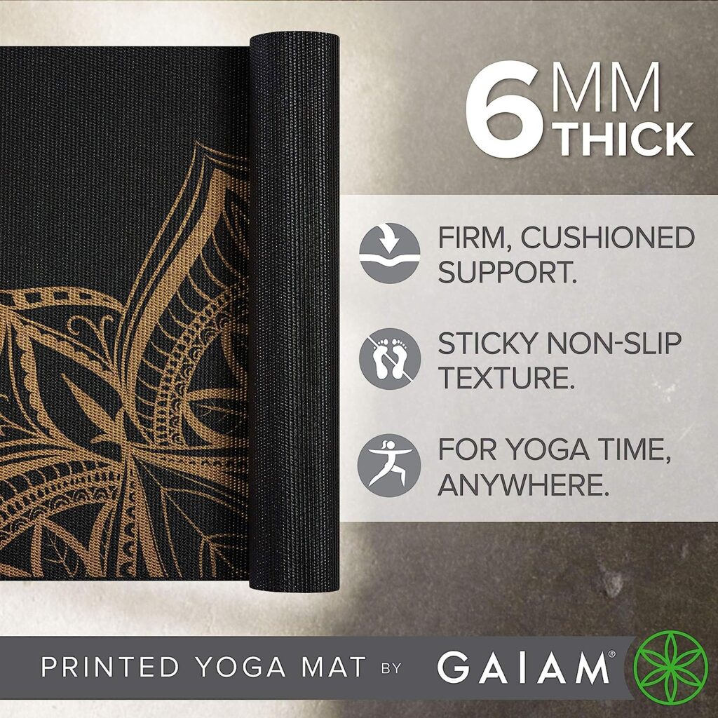 Gaiam Yoga Mat - Premium 6mm Print Extra Thick Non Slip Exercise  Fitness Mat for All Types of Yoga, Pilates  Floor Workouts (68L x 24W x 6mm Thick)