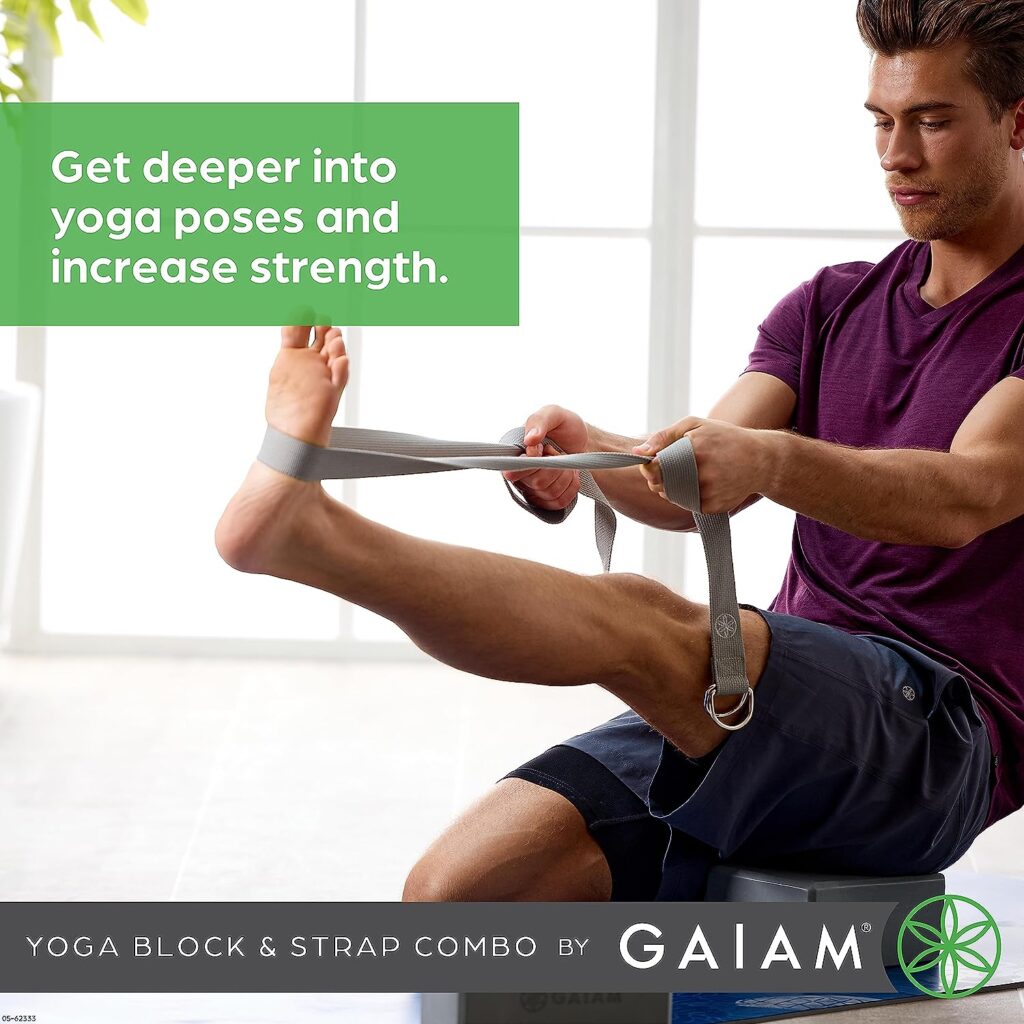Gaiam Yoga Block  Yoga Strap Combo Set - Yoga Block with Strap, Pilates  Yoga Props to Help Extend  Deepen Stretches, Yoga Kit for Stability, Balance  Optimal Alignment