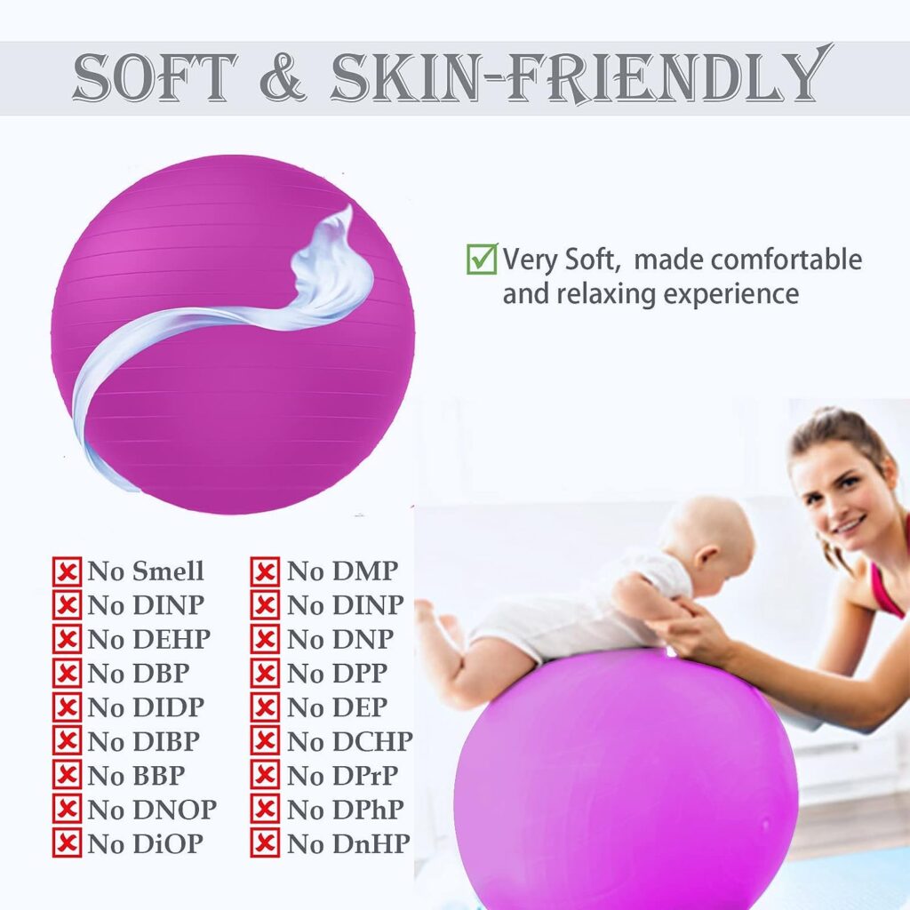 Soft Exercise ball, Anti-Burst Yoga Ball Chair Supports 2200lbs, Stability Swiss Ball w/ Pump for Pregnancy Birthing, Excersize, Workout, Fitness, Balance, Gym, Physio, Abs (Office  Home  School)