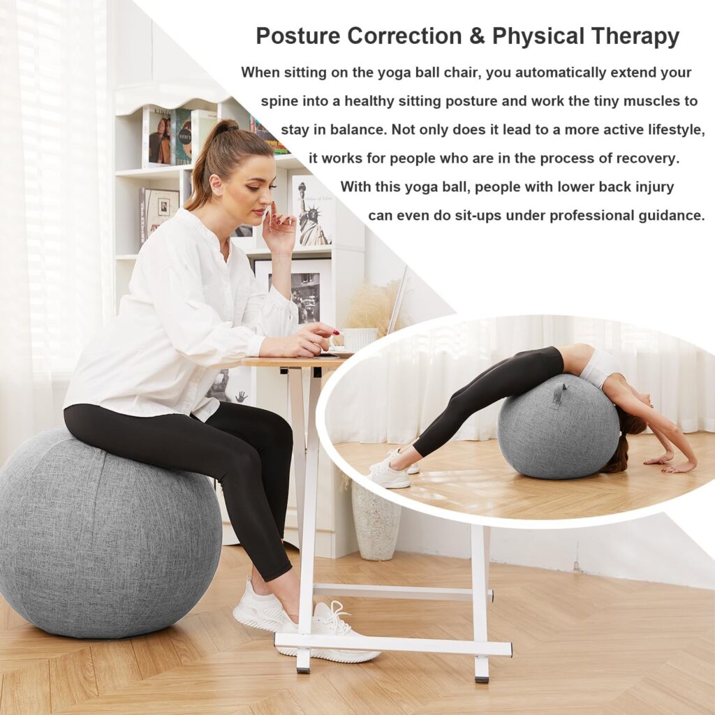 TokSay Exercise Ball Chair with Fabric Cover(25IN/65CM), Pilates Yoga Ball Chair for Home Office Desk, Pregnancy Ball  Balance Ball Seat, Improve Posture, Birthing Ball for Pregnancy