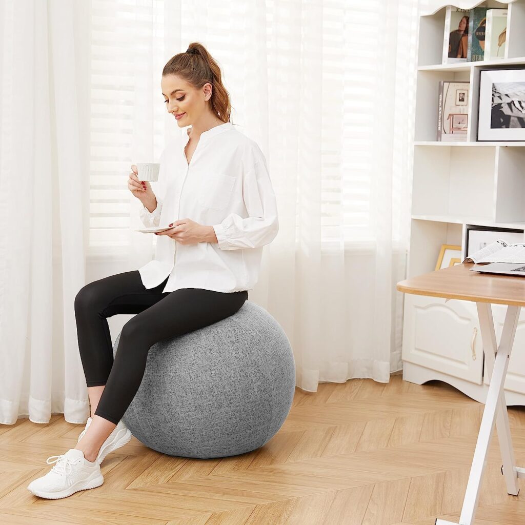 TokSay Exercise Ball Chair with Fabric Cover(25IN/65CM), Pilates Yoga Ball Chair for Home Office Desk, Pregnancy Ball  Balance Ball Seat, Improve Posture, Birthing Ball for Pregnancy