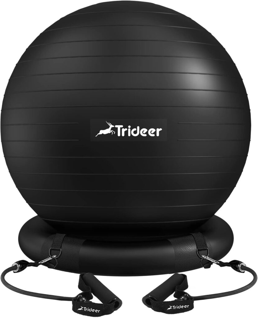 Trideer Ball Chair Yoga Ball Chair Exercise Ball Chair with Base  Bands for Home Gym Workout Ball for Abs, Stability Ball  Balance Ball Seat to Relieve Back Pain