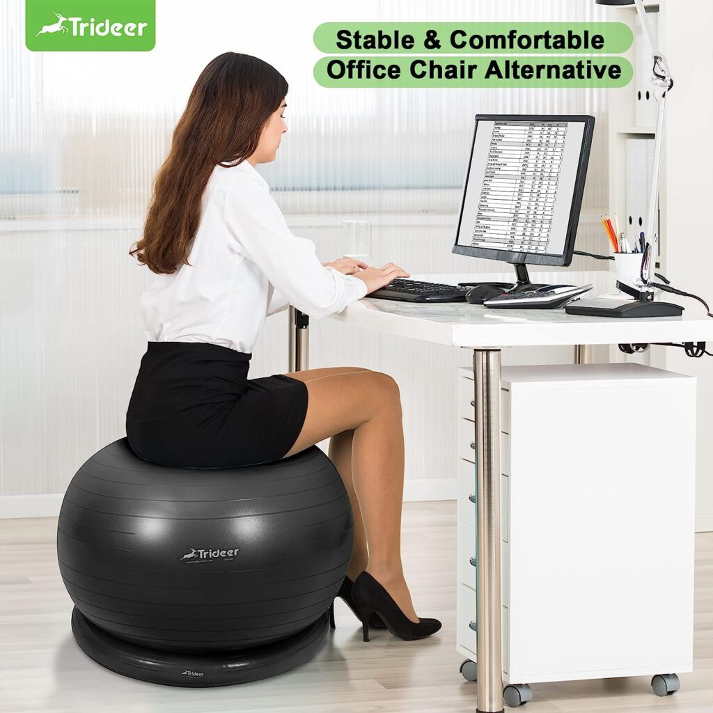 Trideer Ball Chair Yoga Ball Chair Exercise Ball Chair with Base for Home Office Desk, Stability Ball  Balance Ball Seat to Relieve Back Pain, Home Gym Workout Ball for Abs, Pregnancy Ball with Pump