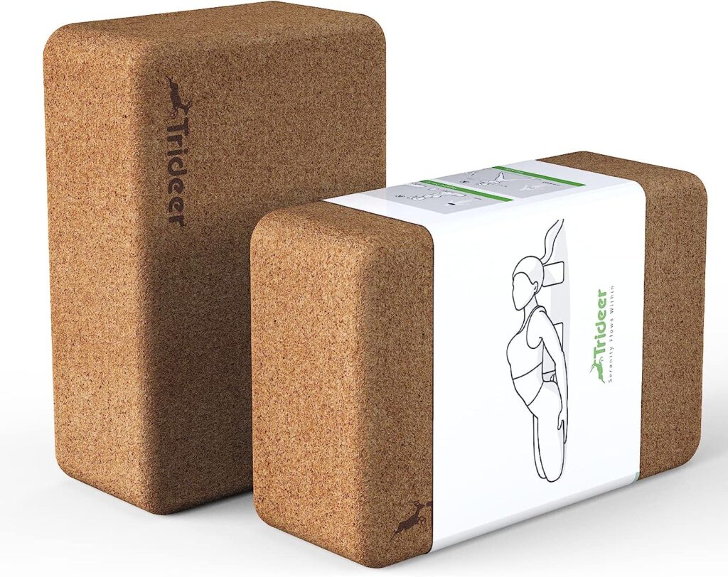 Trideer Cork Yoga Blocks, 2 Pack Natural Cork Block, High Density Yoga Bricks with Non Slip Surface, Eco-Friendly Yoga Accessories for Women, Ideal for Yoga, General Fitness, Pilates, Stretching, Toning Workouts, 9*6*3