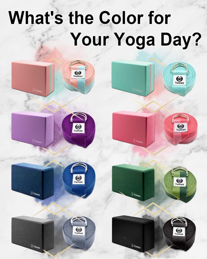 Tumaz Yoga Blocks 2 Pack with Strap Set, High Density/Lightweight EVA Foam Yoga Blocks or Non-Slip Solid Natural Cork Yoga Blocks Set  Premium Yoga Brick for All Yogi [E-Book Included]