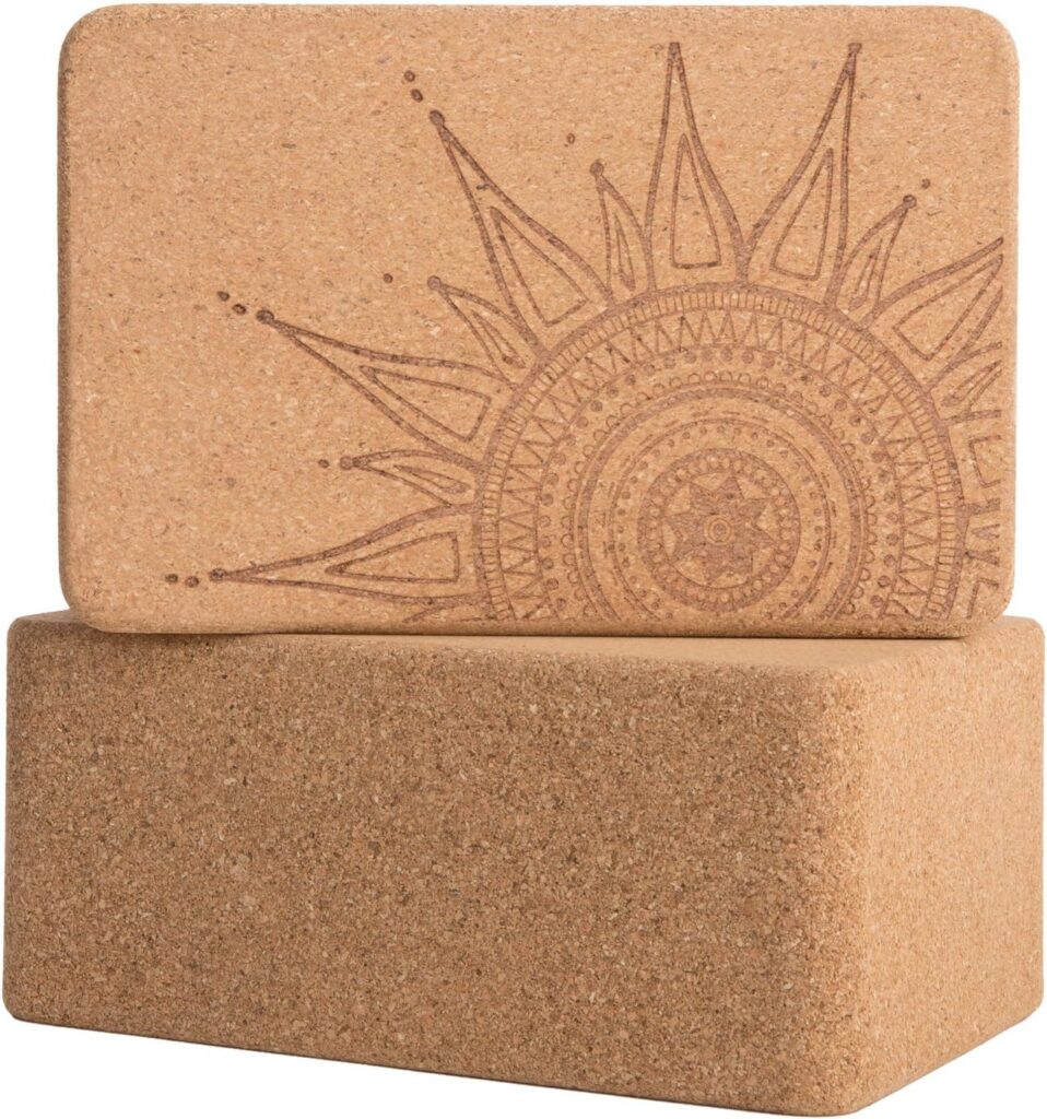 Cork Wood Yoga Blocks with Premium Designs, 2 Pack