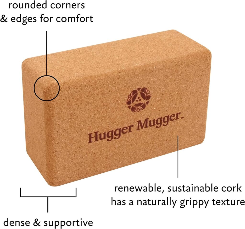 Hugger Mugger Cork Yoga Block - Naturally Grippy Texture, Durable, Made from Renewable Cork, Rounded Edges for Comfort, Great for Sweaty Hands BL-CORK
