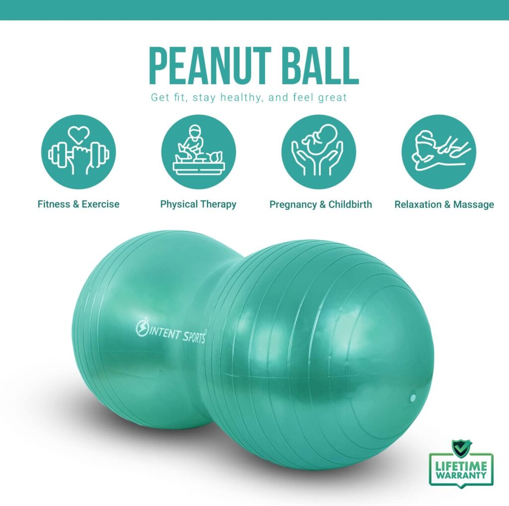 INTENT SPORTS Peanut Ball – Anti Burst Ball for Exercise, Labor, Birthing, Dog Training, Kids, Home  Gym Fitness, Physio Roll, Yoga Balance, Flexible Seating for Classroom  Office - Pump Included