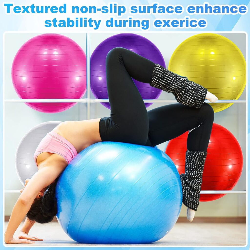 Jexine 6 Pcs Yoga Ball Exercise Ball PVC 25.59 Inch 65 cm Stability Balance Yoga Ball Chair Quick Pump for Physical Workout Pregnancy Office Home Gym Equipment, 6 Colors