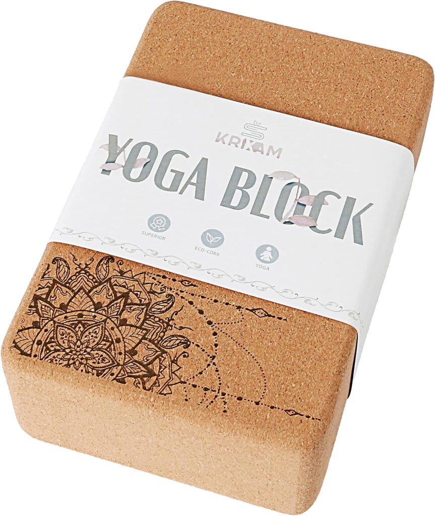 KRIXAM Cork Yoga Block, High Density Yoga Cork Blocks with Anti-slip Surface, 9”x6”x3” Cork Yoga Brick (2 pack/1 pack) For Yoga, Pilates, Meditation, Stretching, General Fitness