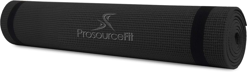 ProsourceFit Original Yoga Exercise Mat ¼” (6mm) Thick for Comfort and Stability with Carrying Straps, Non Slip