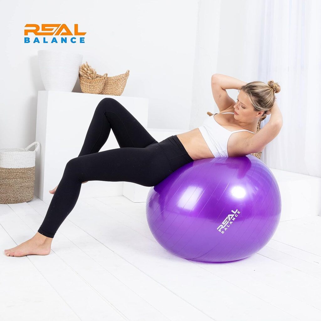 Realbalance Exercise Yoga Ball, Home Exercise Yoga Ball for Fitness, Inflatable Balance Ball with Quick Pump for Core Strength Training, Stability and Physical Therapy