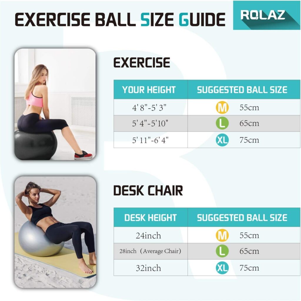 ROLAZ Exercise Ball Yoga Stability Ball Women Pregnancy Birthing Office Chair Ball for Fitness Workout Balance (55-75cm)