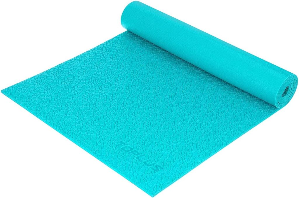 TOPLUS Yoga Mat, Premium 1/4 inch Imprint Non Slip Extra Thick Fitness  Exercise Mat with Carrying Strap, PVC Workout Mat for All Types of Yoga, Pilates and Floor Exercises,PVC-Light Blue,(TP)