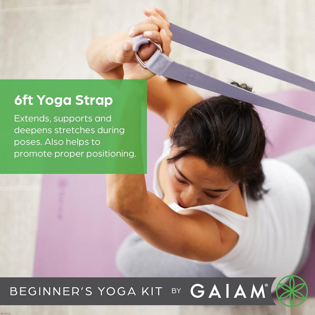 Gaiam Beginners Yoga Starter Kit Set (Yoga Mat, Yoga Block, Yoga Strap) - Light 4mm Thick Printed Non-Slip Exercise Mat for Everyday Yoga - Includes 6ft Yoga Strap  Yoga Brick