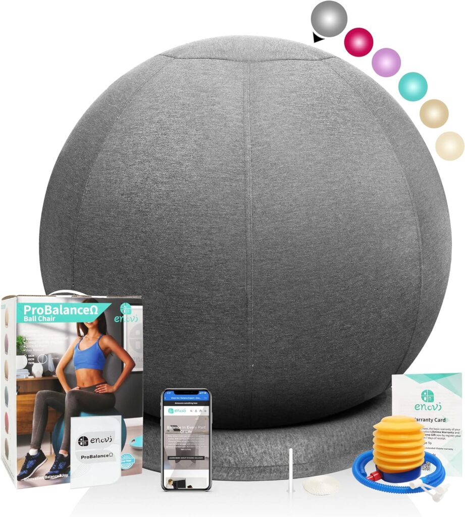 Enovi ProBalanceΩ Ball Chair, Yoga Ball Chair Exercise Ball Chair with Slipcover and Base for Home Office Desk, Birthing  Pregnancy, Stability Ball  Balance Ball Seat to Relieve Back Pain, Multiple color size