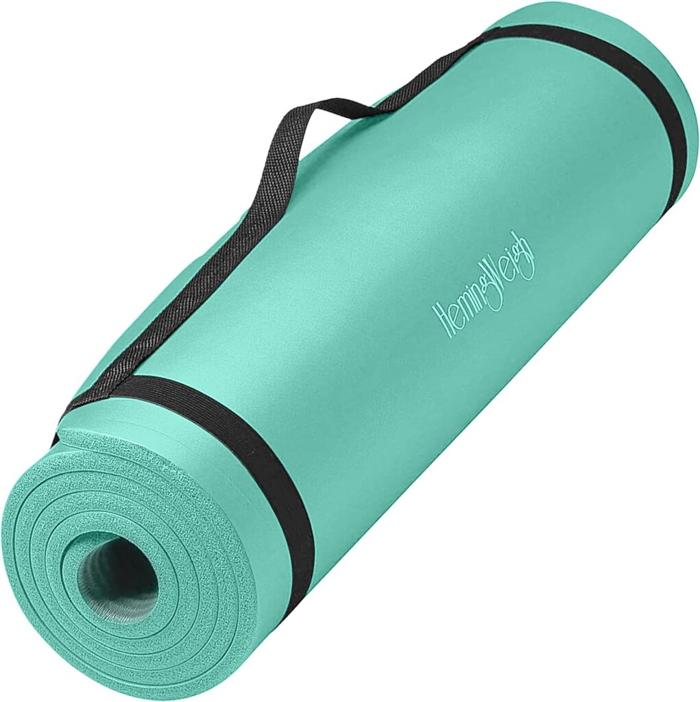 HemingWeigh Extra Thick Yoga Mat for Women and Men With Strap, 72x23 in Large Non-slip Exercise Mat for Home Workout Outdoor Training Pilates Stretching, Fitness Pad Cushions Knees and Back, 1/2 Inch