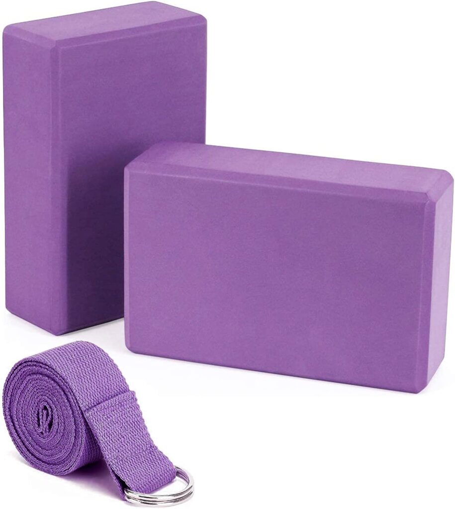 High Density EVA Yoga Foam Blocks (2 Pack) Plus Strap with Metal D-Ring -Size 9 x 6 x 3