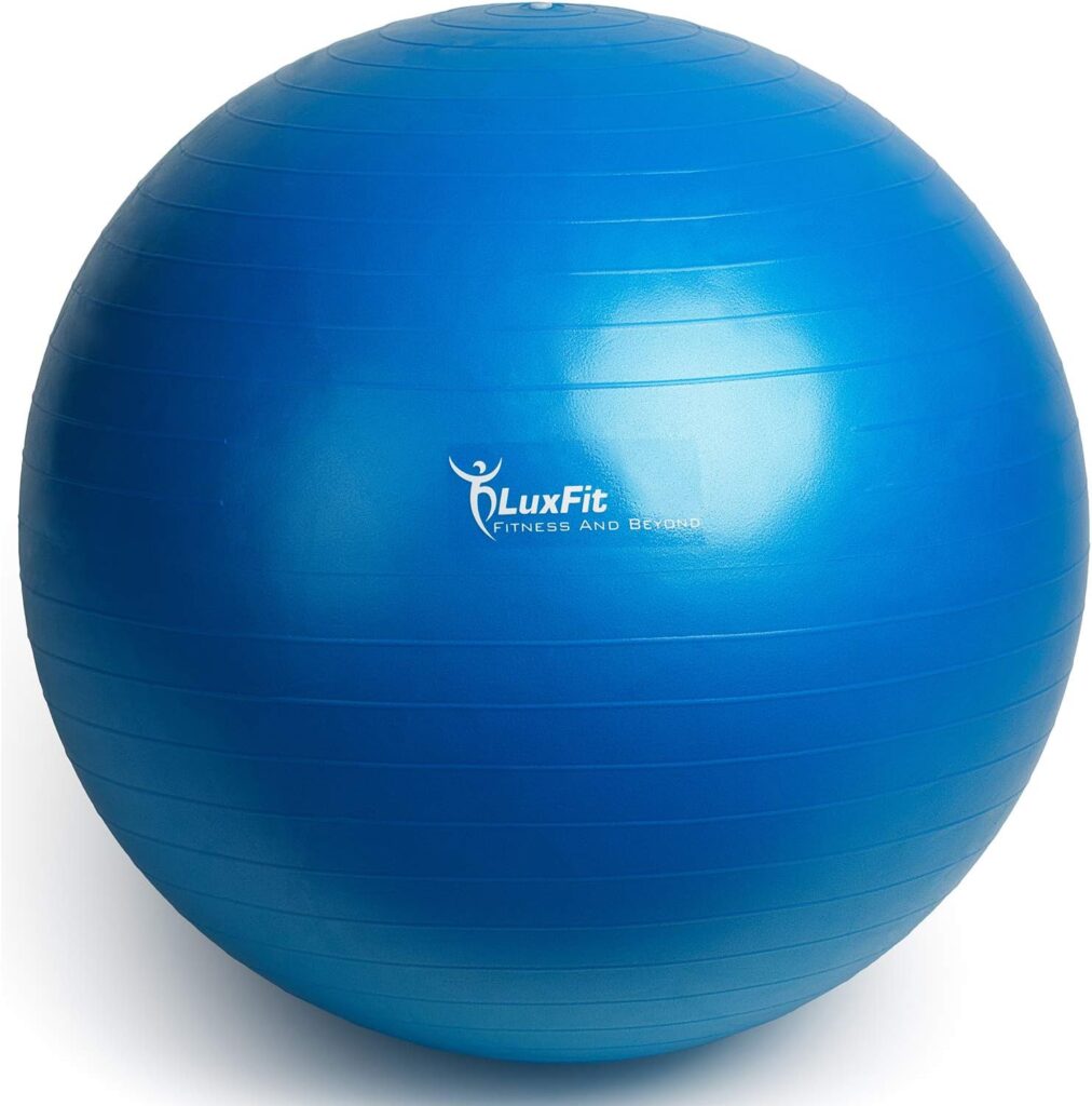 LuxFit Exercise Ball, Premium Extra Thick Yoga Ball 2 Year Warranty - Swiss Ball Includes Foot Pump. Anti-Burst - Slip Resistant! 45cm, 55cm, 65cm, 75cm, 85cm Size Fitness Balls