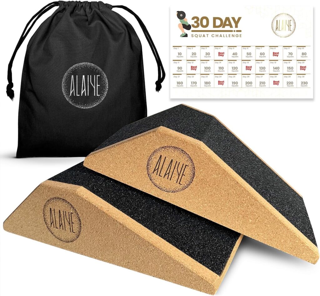 ALAIYE Squat Wedge Blocks - Pack of 2 Non-Slip Slant Board for Legs, Ankle, Calf Stretching - Squat Ramps for Lower Body Strength, Heel Elevation, Planks, Yoga - with Bag  30Day Squat Challenge Chart