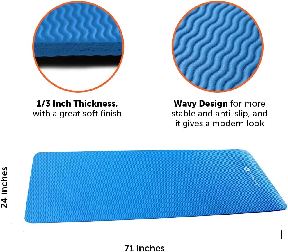 GYMENIST Thick Exercise Yoga Floor Mat Nbr 24 X 71 Inches, Great for Camping Cardio Workout Pilates Gymnastics