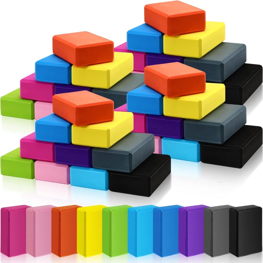 Honoson 40 Pcs Yoga Block 9 x 6 x 3 EVA Foam Lightweight Yoga Bricks Non Slip Supportive Foam Blocks Set Exercise Balance Yoga Blocks for Women Men Yoga Pilates Stretching Meditation, Multicolor