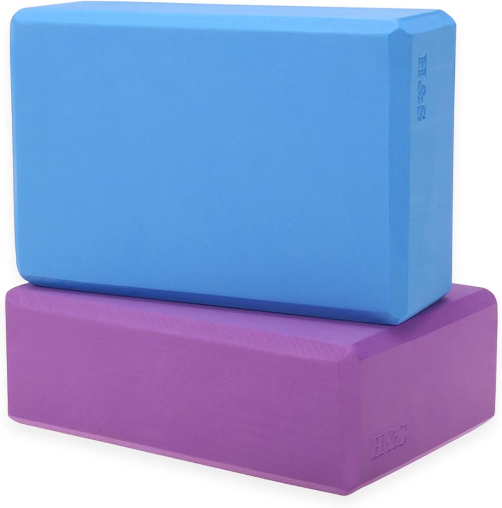 HS High Density Yoga Blocks - Set of 2 - Purple and Blue Firm EVA Foam Bricks - Gymnastics Block for Muscle Pain and Stress