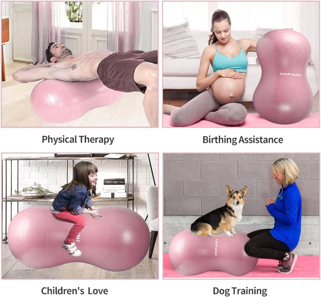 INPANY Peanut Ball - Anti Burst Exercise Ball for Labor Birthing, Physical Therapy for Kids, Core Strength, Home  Gym Fintness (Include Pump)