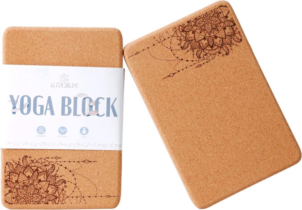 KRIXAM Cork Yoga Block, High Density Yoga Cork Blocks with Anti-slip Surface, 9”x6”x3” Cork Yoga Brick (2 pack/1 pack) For Yoga, Pilates, Meditation, Stretching, General Fitness