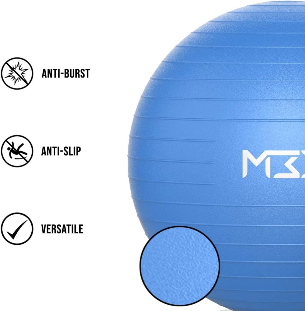 Mode 33 Exercise Ball - 55 to 85cm Extra Thick Anti-Burst Yoga Ball with Hand Pump - Gym Ball for Fitness, Pilates Ball, Bouncing Ball, Labour, Birthing Ball Pregnancy, Swiss Ball - (L (75cm), Blue)