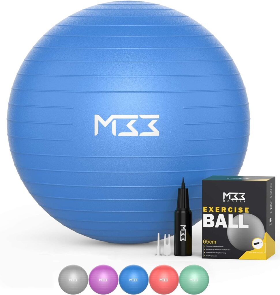 Mode 33 Exercise Ball - 55 to 85cm Extra Thick Anti-Burst Yoga Ball with Hand Pump - Gym Ball for Fitness, Pilates Ball, Bouncing Ball, Labour, Birthing Ball Pregnancy, Swiss Ball - (L (75cm), Blue)