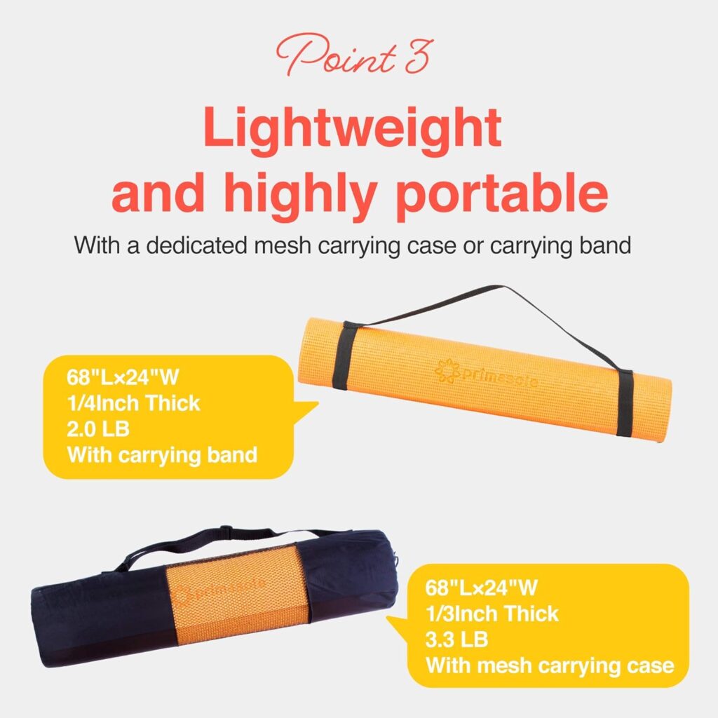 Primasole Yoga Mat with Carry Strap for Yoga Pilates Fitness and Floor Workout at Home and Gym