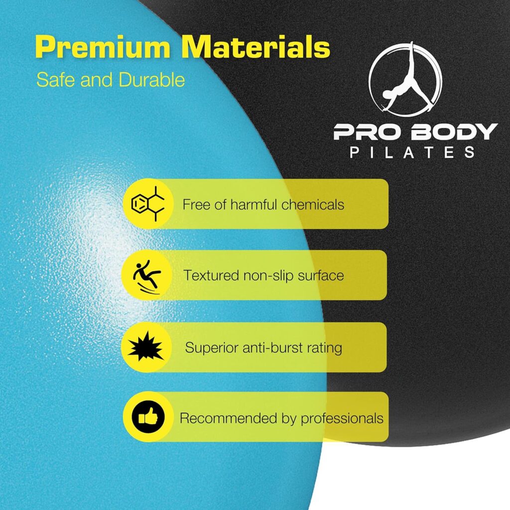 ProBody Pilates Ball Small Exercise Ball w/Pump, 9 Inch Bender Ball, Mini Soft Yoga Ball, Workout Ball for Stability, Barre, Fitness, Ab, Core, Physio and Physical Therapy Ball at Home Gym  Office