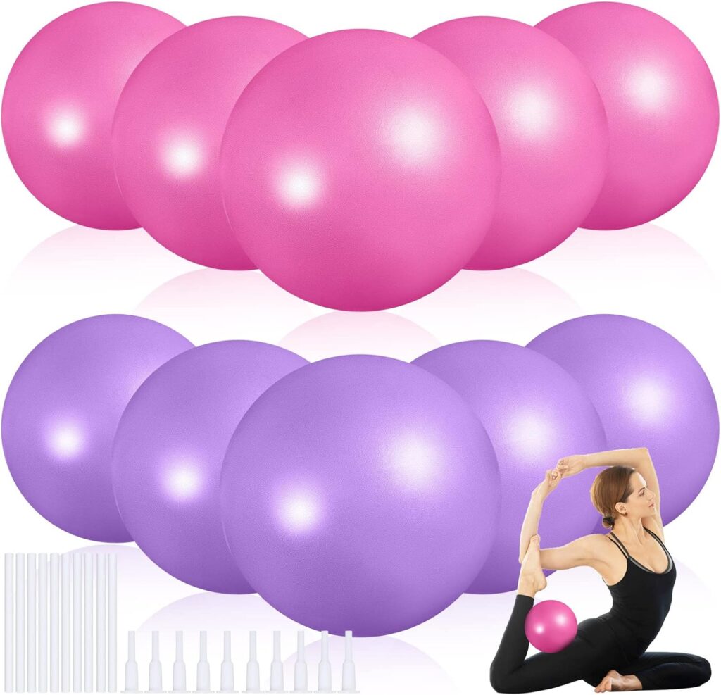 10 Pieces 9 Inch Exercise Pilates Ball Yoga Ball Therapy Ball Core Ball for Yoga Stability Barre Training Stretching Physical Posture Training Gym, Purple, Pink