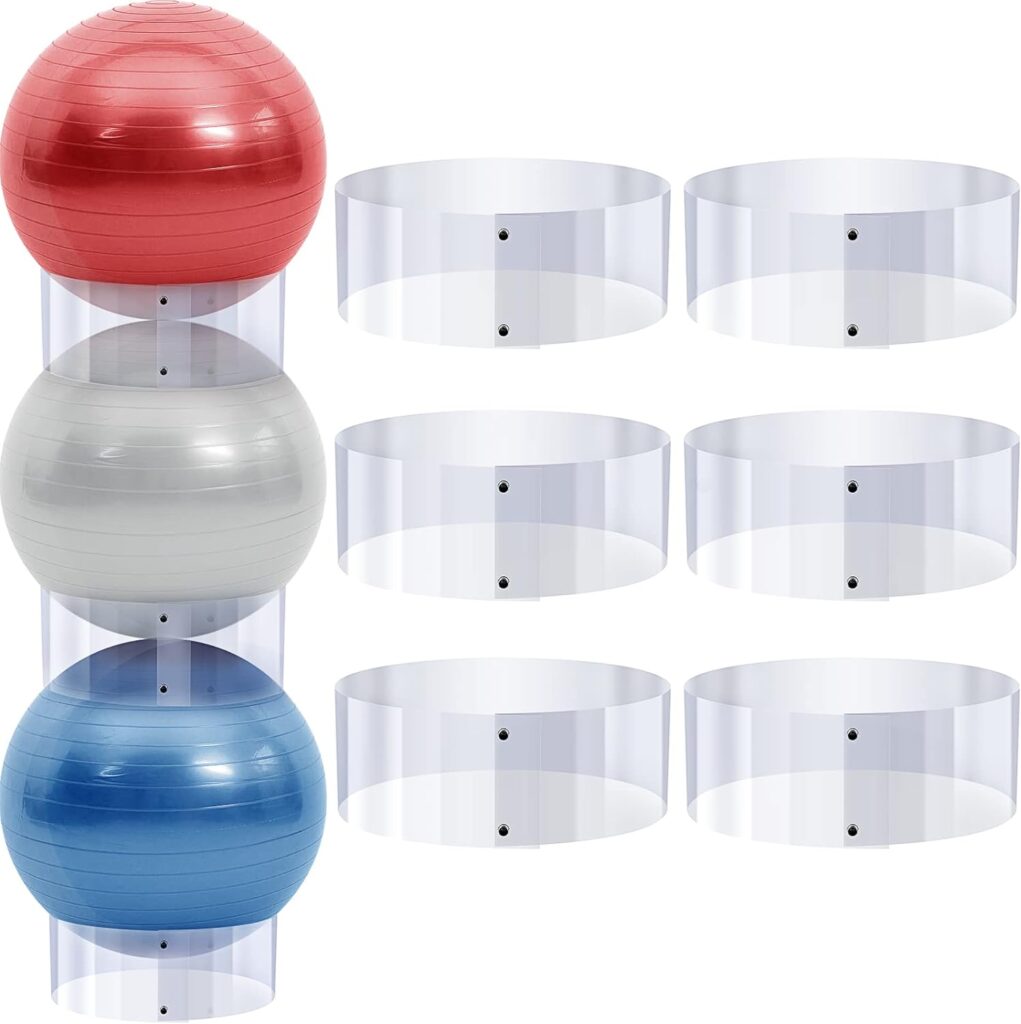 6 Pcs Exercise Ball Holder Yoga Ball Holder Exercise Ball Stand Stability Ball Storage Stackers Clear Plastic Ball Holder for Different Size Stability Balls Exercise Yoga Balls Storage Display