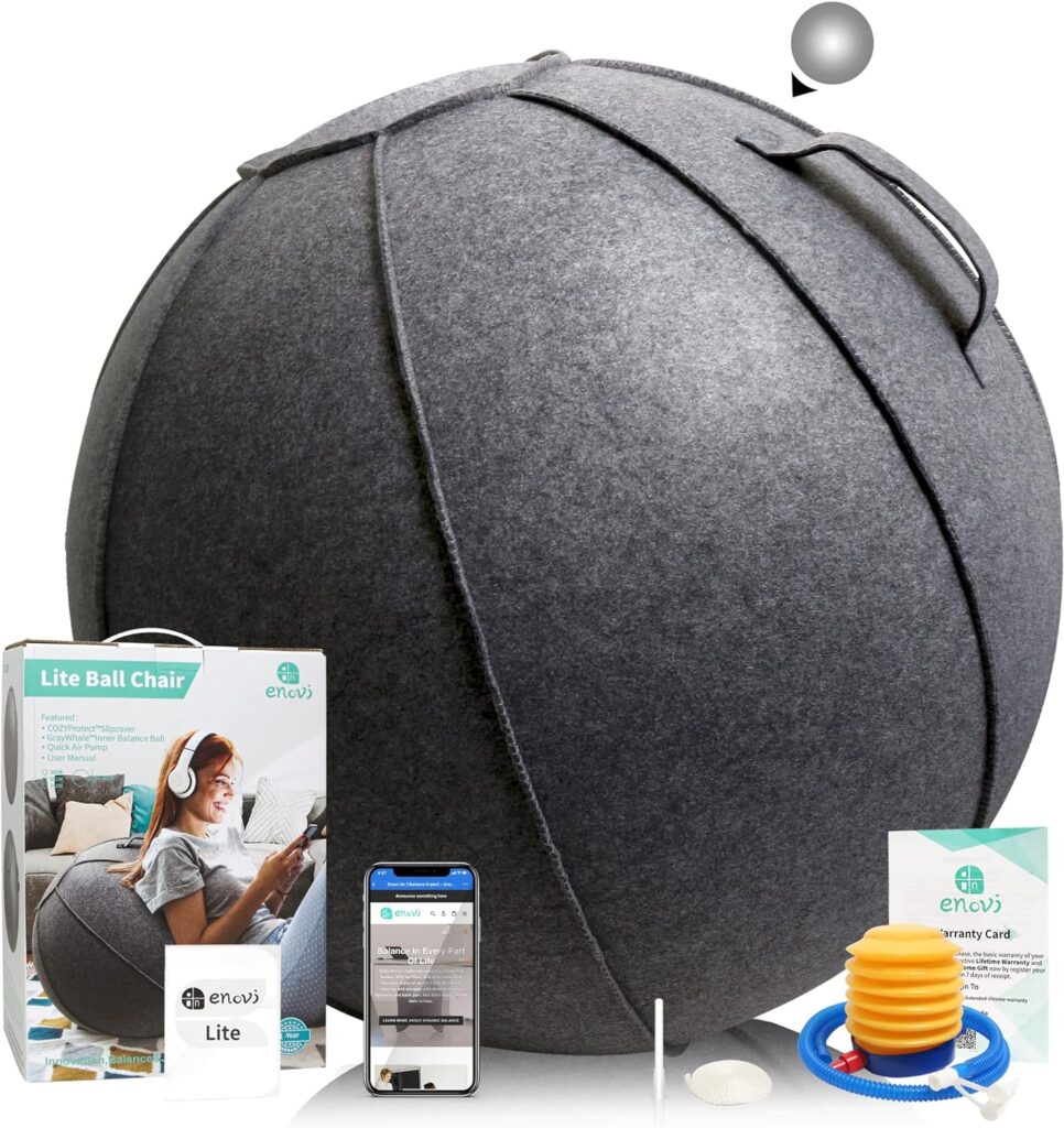 ENOVI Lite Ball Chair, Yoga Ball Exercise Ball with Slipcover for Home Office Desk, Stability Ball  Balance Ball Seat to Relieve Back Pain