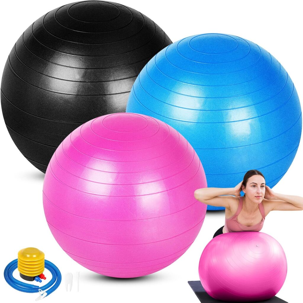 Honoson 3 Pcs Exercise Ball Yoga Ball for Fitness, 55cm, 65cm, 75cm, Stability Ball for Home Office, Workout Swiss Ball for Physical Therapy