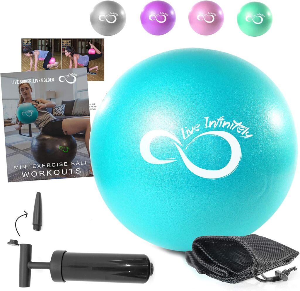 Live Infinitely 9 Inch Barre Pilates Ball  Hand Pump– Anti Burst Mini Ball  Digital Workout eBook Included for Yoga, Exercise, Balance  Stability Training – Comes with Mesh Carrying Bag