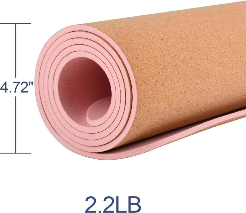 Numat Cork Yoga Mat 6mm (1/4 inch) Thick 72 x 24 in, Sweatproof NonSlip Eco-friendly, Lightweight TPE foam with Alignment Lines, Great for Hot Yoga, Pilates, Gym and Exercise, Black Carrying Bag w. Strap Included