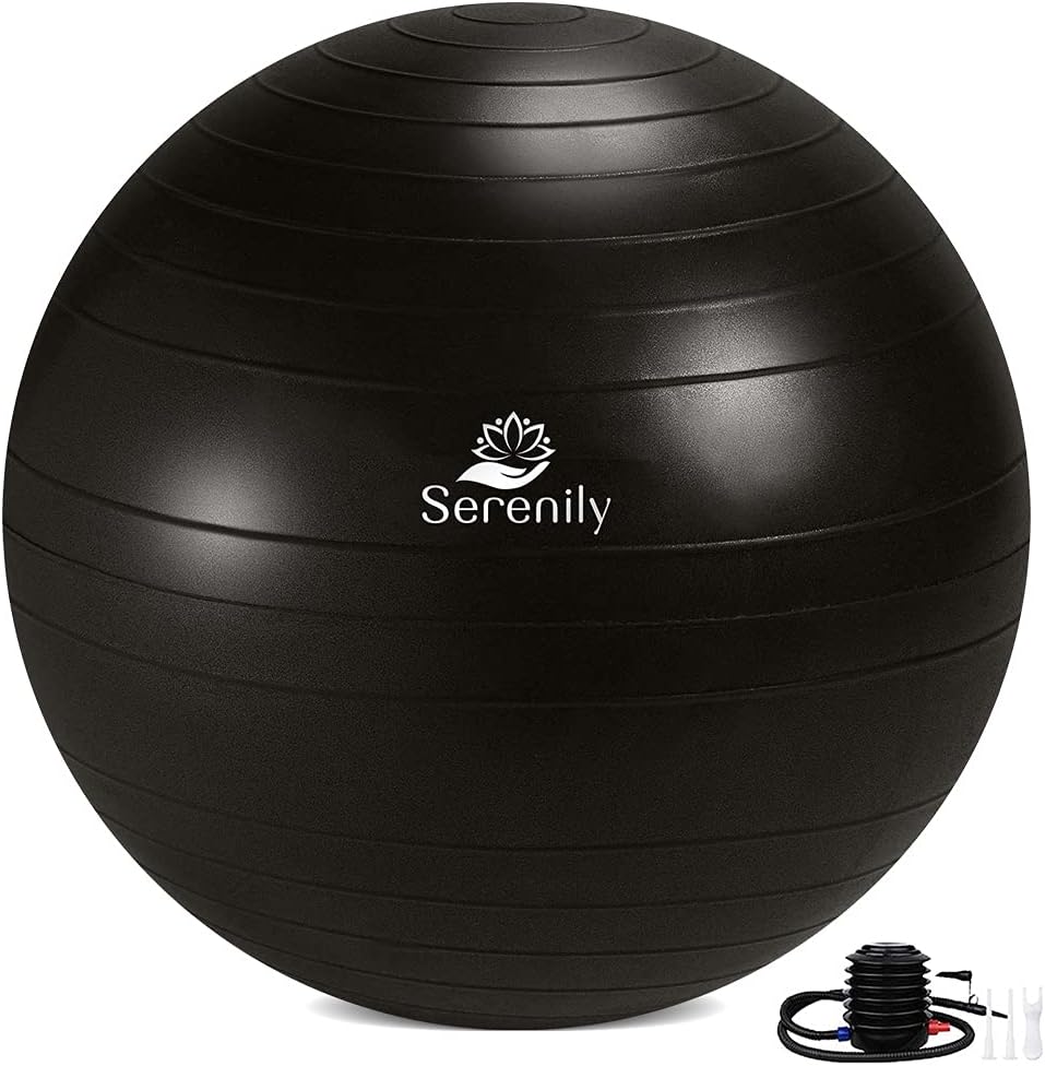 Serenily Exercise Ball for Fitness - Yoga Ball Chair for Home Gym  Yoga Accessories. Birthing Ball with Workout Guide  Pump. Stability Ball for Balance Trainer, Pilates, Therapy  Office