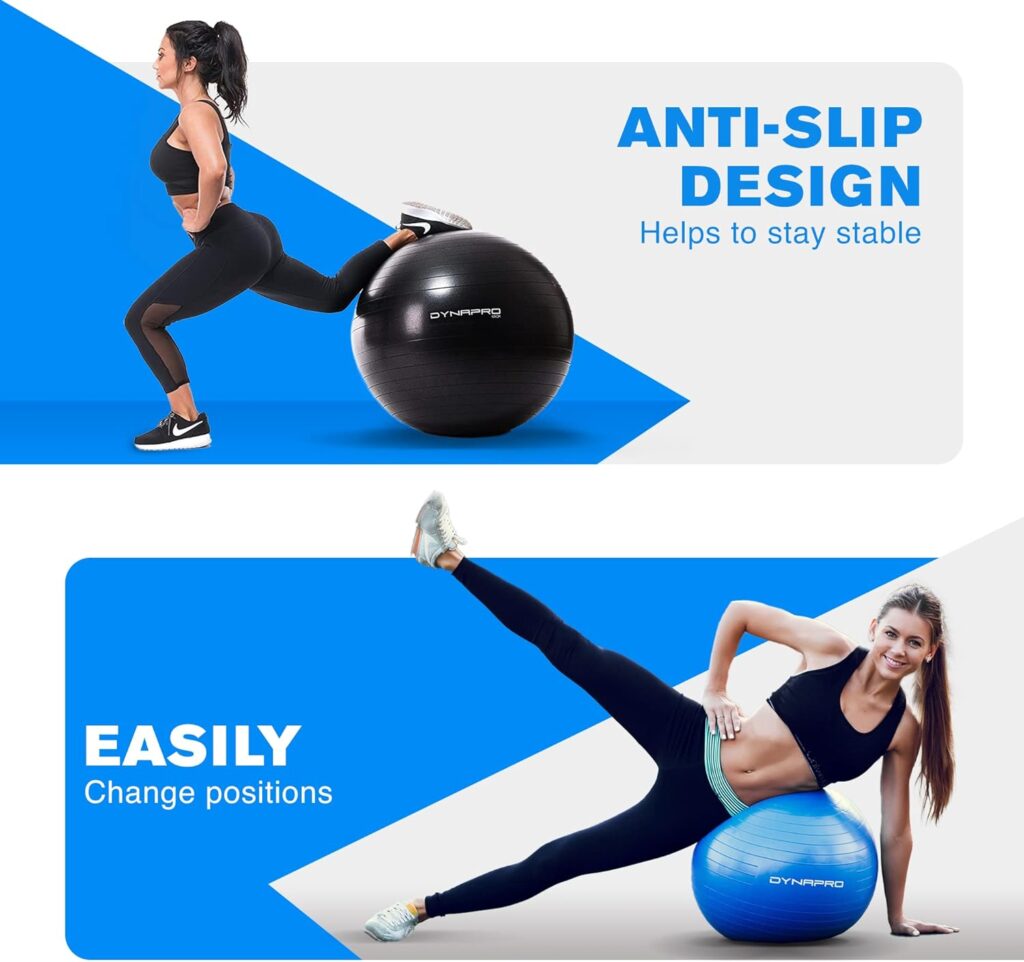 Exercise Ball – Extra Thick Eco-Friendly  Anti-Burst Material Supports over 2200lbs, Stability Ball for Home, Yoga, Gym Ball, Birthing Ball, Physio Ball, Swiss Ball, Physical Therapy or Pregnancy