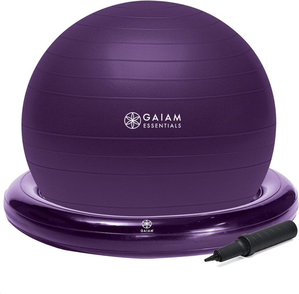 Gaiam Essentials Balance Ball  Base Kit, 65cm Yoga Ball Chair, Exercise Ball with Inflatable Ring Base for Home or Office Desk, Includes Air Pump
