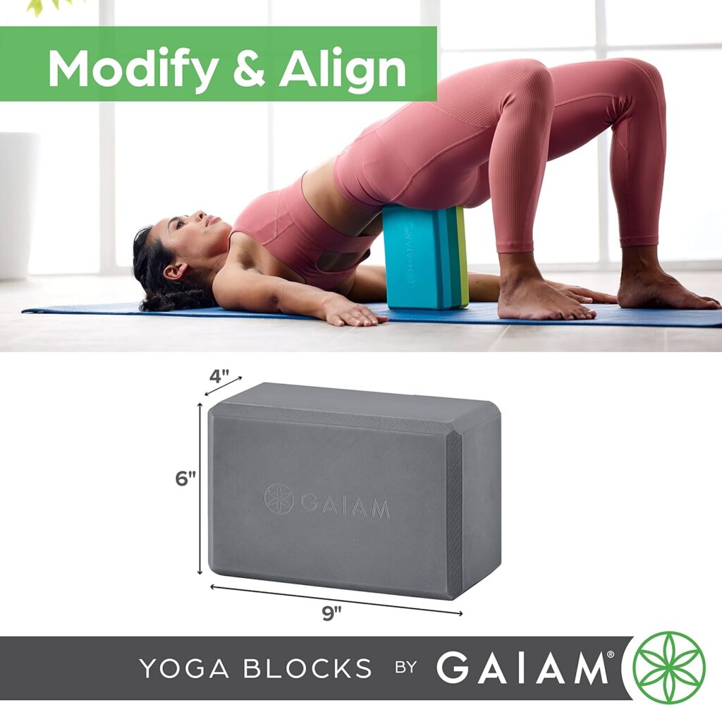 Gaiam Yoga Block - Supportive Latex-Free Eva Foam - Soft Non-Slip Surface with Beveled Edges for Yoga, Pilates, Meditation - Yoga Accessories for Stability, Balance, Deepen Stretches (Embossed Black)