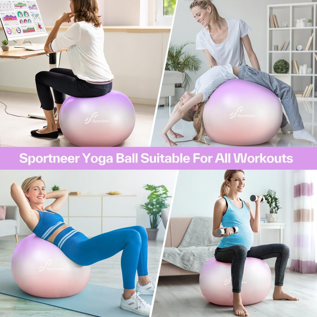 Sportneer Extra Thick Exercise Ball - 25.6Yoga Ball with Quick Pump - Anti-Burst and Slip Resistant Fitness Ball Chair for Pregnancy and Physical Therapy