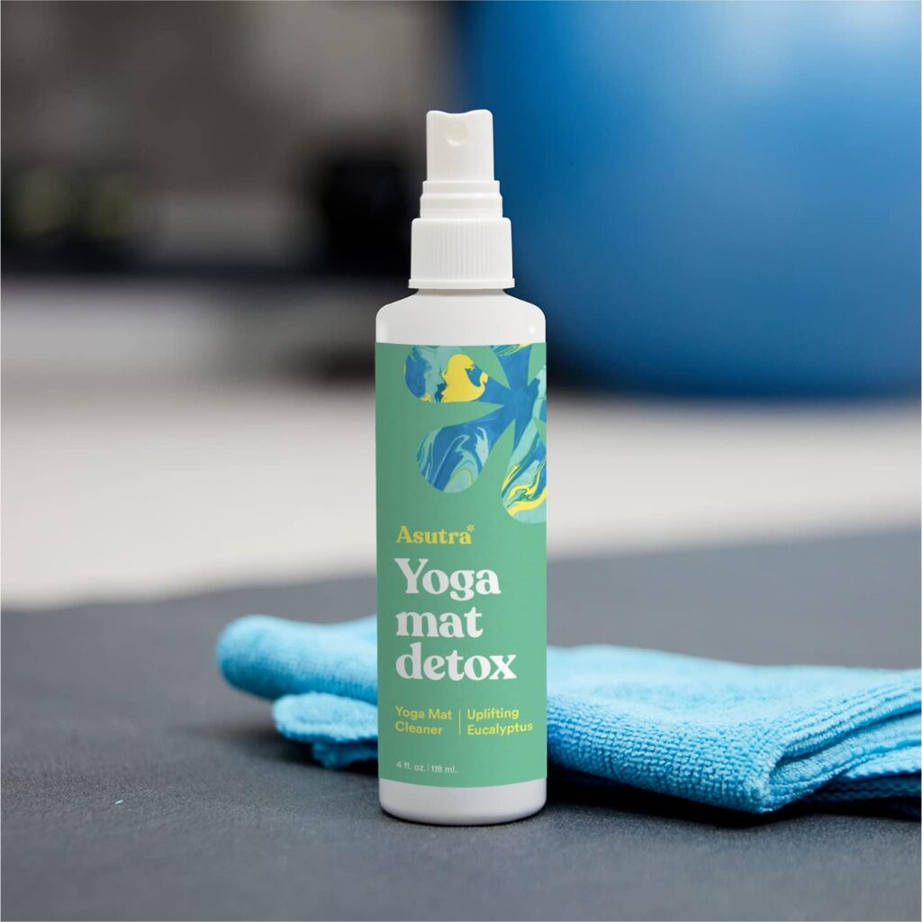 ASUTRA Yoga Mat Cleaner Spray (Peaceful Lavender), 4 fl oz - No Slippery Residue, Organic Essential Oils, Deep-Cleansing for Fitness Gear  Gym Equipment, Microfiber Towel Included
