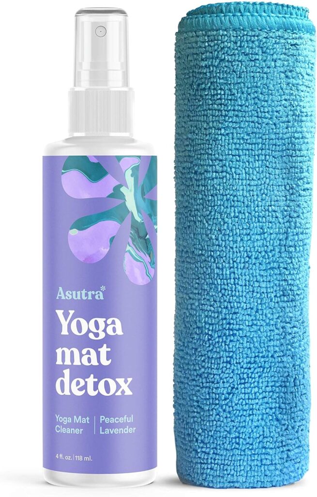 ASUTRA Yoga Mat Cleaner Spray (Peaceful Lavender), 4 fl oz - No Slippery Residue, Organic Essential Oils, Deep-Cleansing for Fitness Gear  Gym Equipment, Microfiber Towel Included
