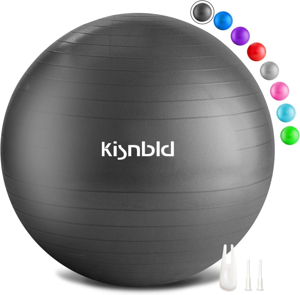 kisnbld Exercise Ball, Extra Thick Yoga Ball for Workout Pregnancy Stability, 4 Sizes Anti-Burst Balance Ball with Foot Pump - Heavy Duty Fitness Ball Chair for Office, Home  Gym