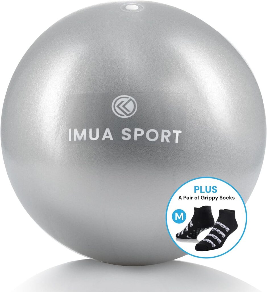 Barre Ball by IMUA Sport with Grippy Socks (M) - 9-inch Small Exercise Ball for Barre, Yoga, Pilates and More with a Pair of Grippy Socks (Medium) - Workout Guide Included