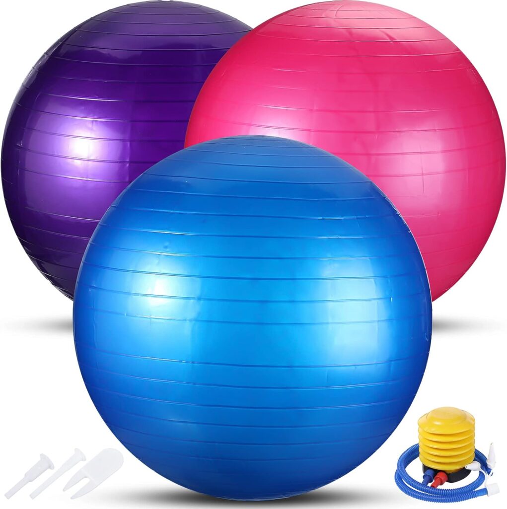Jerify 3 Pcs Exercise Ball Inflatable Yoga Ball for Pregnancy Pilates Ball Core Ball Workout Equipment with Pump and Plug for Chair Fitness Stability Balance Birthing Gym Office Home Support 330lbs