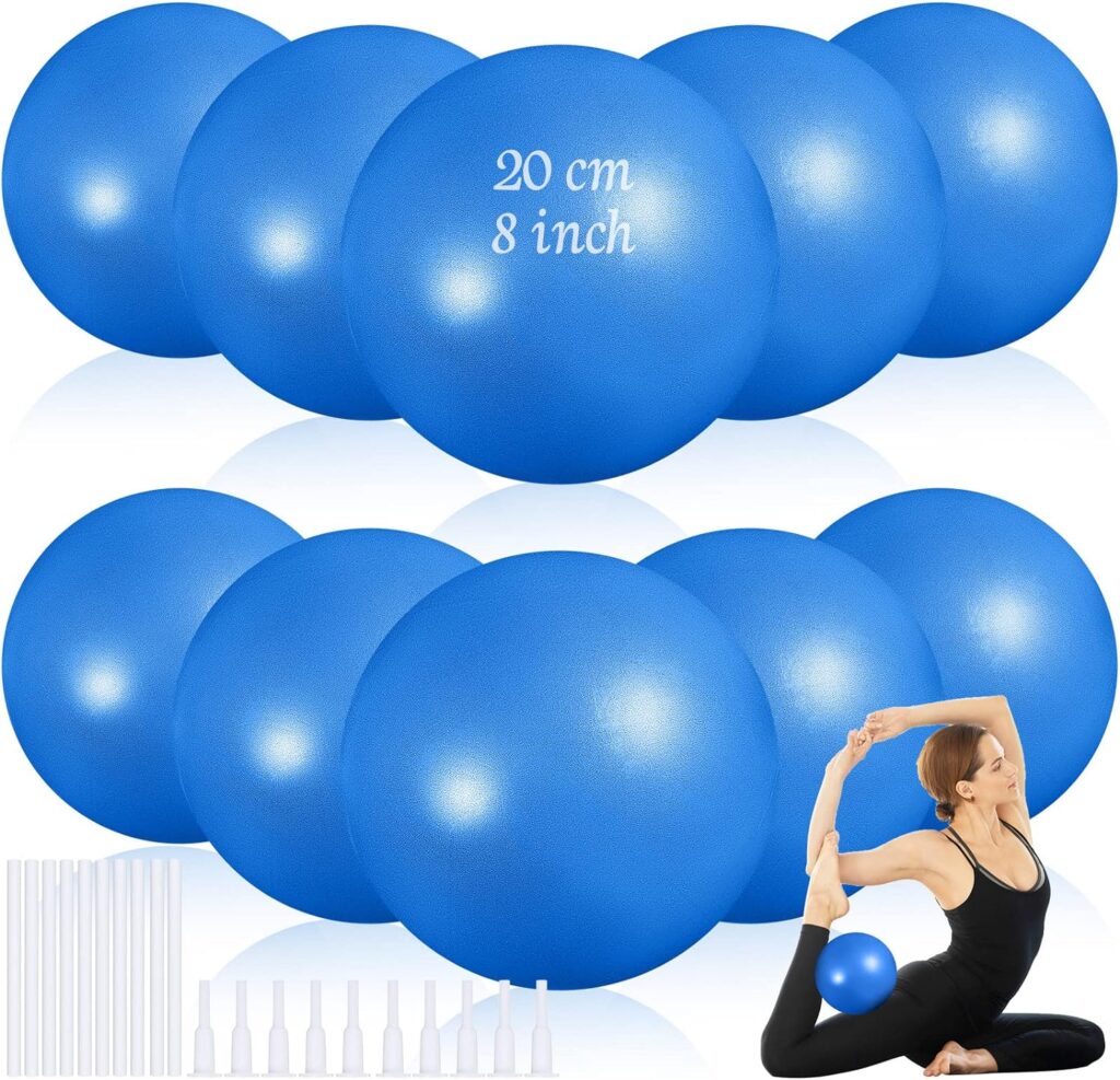 Jexine 10 Pcs 8 Inch Pilates Yoga Ball Mini Exercise Balls Core Ball for Yoga Stability Barre Bender Training Stretching Physical Posture Training Gym, Blue